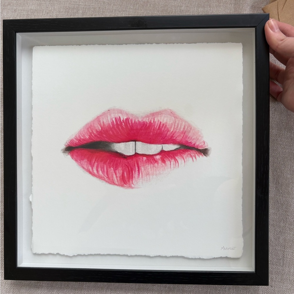 Framed Pink Lips Art by Marmont Hill